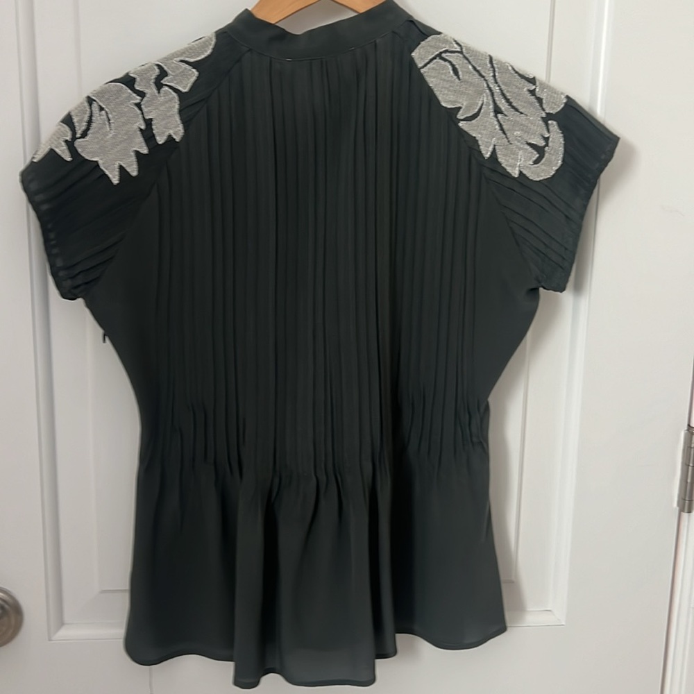 Gray silk top with embroidery neck tie - Picture 4 of 4